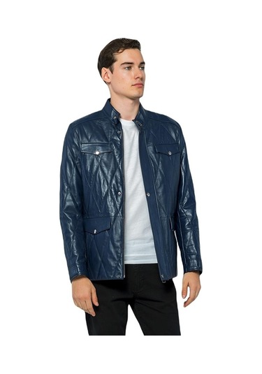 Basics&more Erkek Cepli Kapitoneli Deri Ceket - Ronaldo 001
