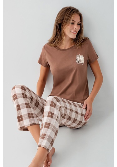 Rolypoly Kadın Kahverengi Pijama Takım Kahverengi