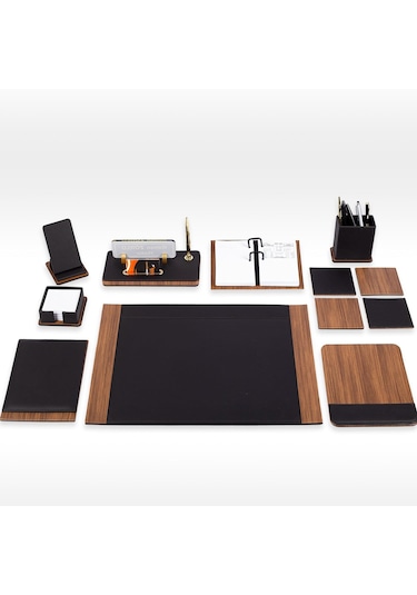 Atlantik Deri Sümen Takımı Masa İsimliği Ahşap Desen İsimlik Seti