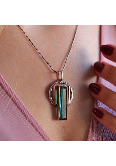 Peridot Taşlı 925 Ayar Gümüş Otantik Tasarım Kolye Gümüş