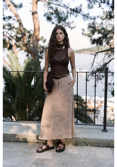 Garias Cepli Uzun Batik Desenli Vizon Etek Vizon