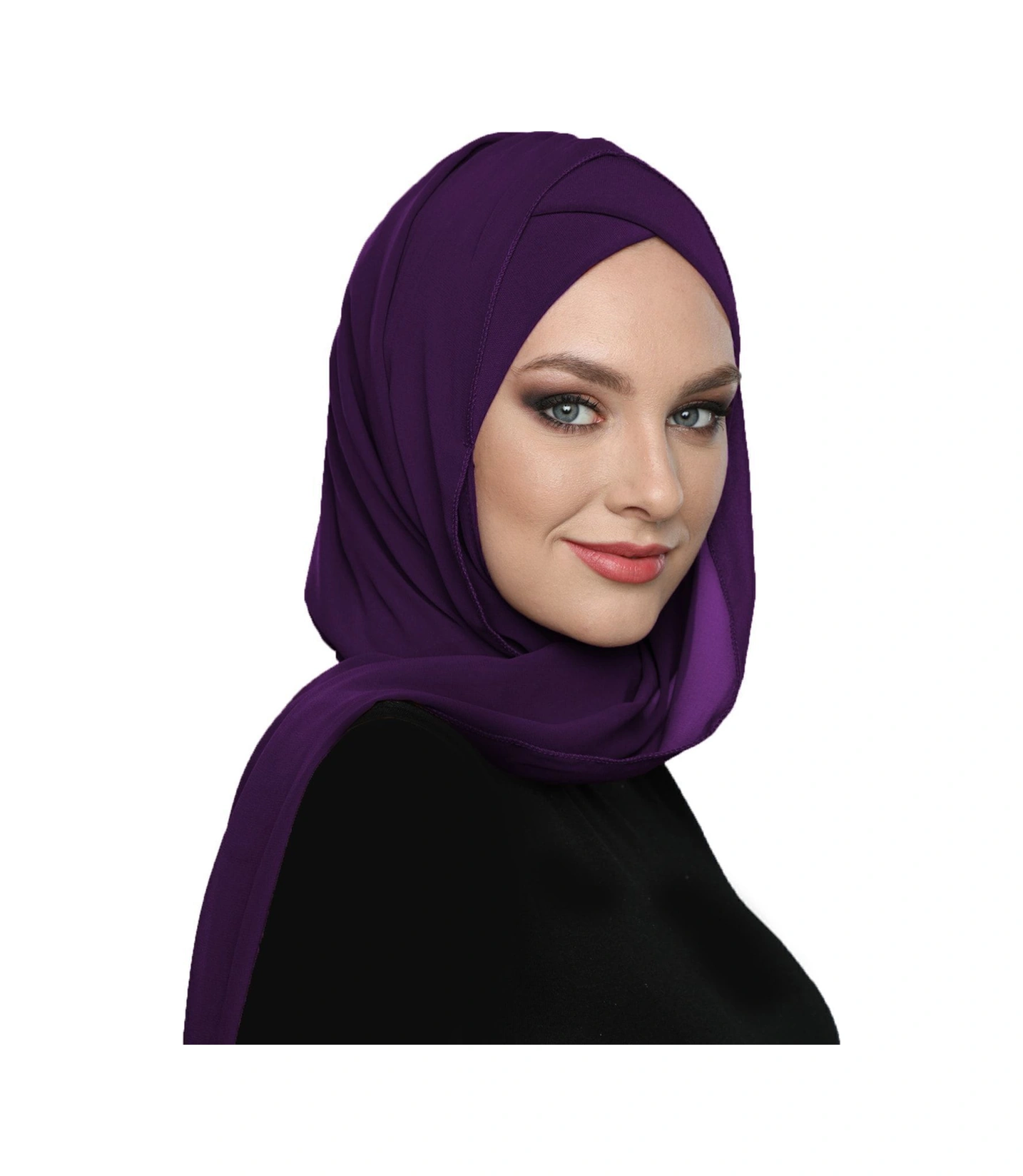 Şallı Takmatik Sade Mor Hazır Türban Tesettür Bone Namaz Örtüsü Mor