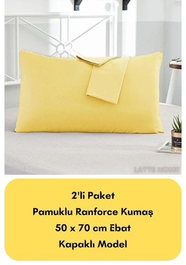Sarı Renkli Ranforce Pamuklu Kumaş Kapaklı Yastık Kılıfı 2'li Pak
