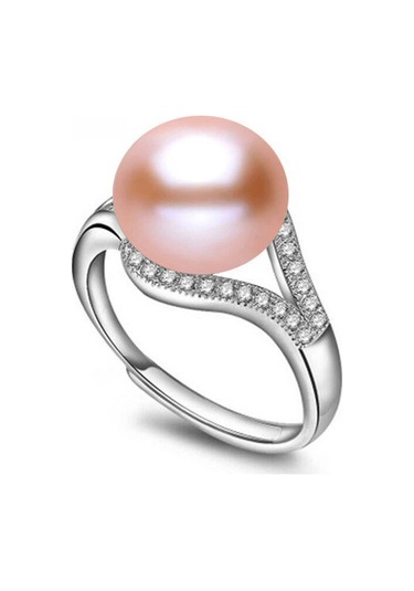 Pembe Lsooyh Inci Takı Doğal Tatlı Su Inci Yüzükler Kadınlar Için Moda Kadın Kübik Zirkonya Cz Yüzük Pembe