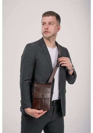 Ççs 31618 Hakiki Deri Askılı Çanta Kahve