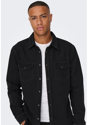 Only & Sons Erkek Göğüs Cepli Denim Gömlek - 22023247 001