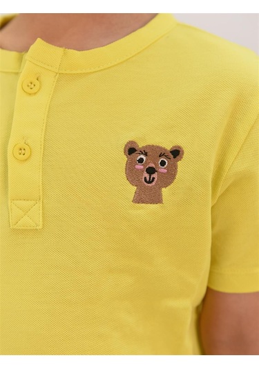 Luess Erkek Çocuk Nakış Detaylı Hakim Yaka Tshirt-sarı Sarı