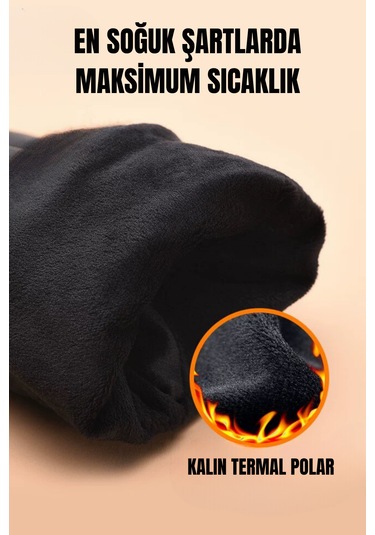 Erkek Kalın İçi Polar Lüks Model Kalın Deri Eldiven Kar Eldiveni Siyah