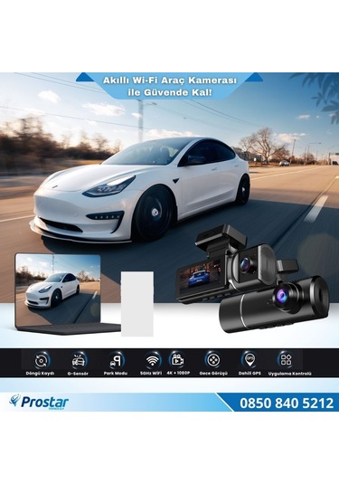 4k Ultra Hd 2 Kameralı Ön Ve İç Wifi Gps G-sensör Park Modu Dashcam Kamera