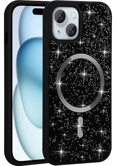 Ardemix İphone Uyumlu 14 Kılıf Pırlanta Tasarımlı Magsafe Şarj Özellikli Mozaik Silikon Kap Gri