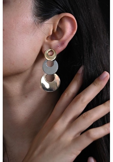 Tükkan Accessories Özel Seri Gold/gümüş/rose Üç Renk Daire Figür Çelik Küpe-clkkp5