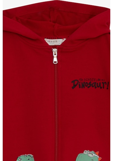 Breeze Erkek Çocuk Hırka Kaykaylı Dinozor Baskılı 1-4 Yaş, Kırmızı