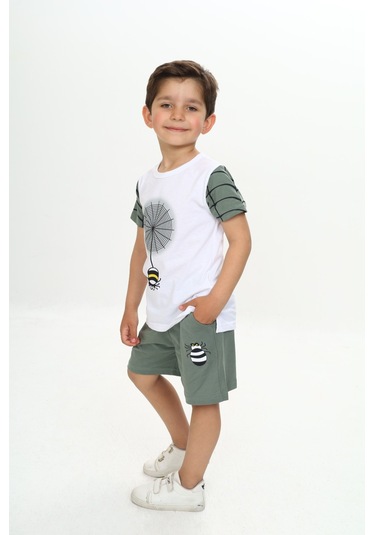 Toontoy Erkek Çocuk Örümcek Detay Baskılı Şortlu Takım Yeşil