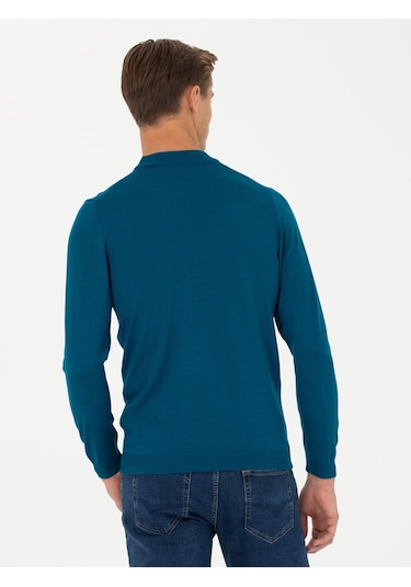 Cacharel Petrol Slim Fit Çeyrek Balıkçı Yaka Triko Kazak
