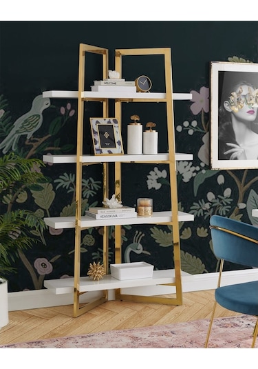 Nysa Gold Metal Beyaz Kitaplık & Raf