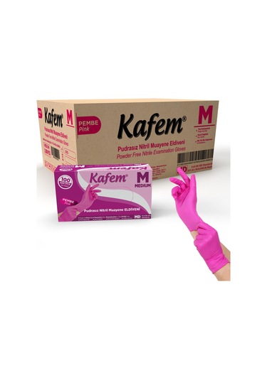 Kafem Pembe Nitril Eldiven Pudrasız M 100 Lü X 20 Paket Koli