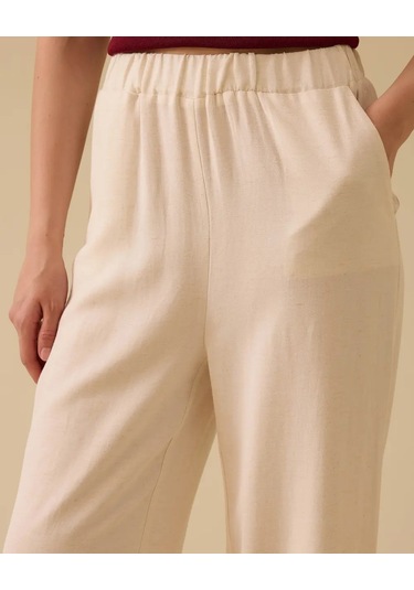 Scl Minimalist Oversize Kadın Pantolon - Geniş Paça Midi Bej