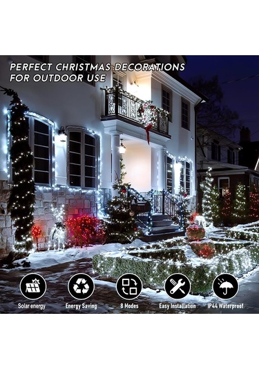 Beyaz Pembe Güneş Panelı Peri Işık Açık Su Geçirmez Işık Noel Çelenk Tatil Partisi Düğün Dekorasyon Işık 7 M/12 M/22 M/32 M 12m 100led Beyaz