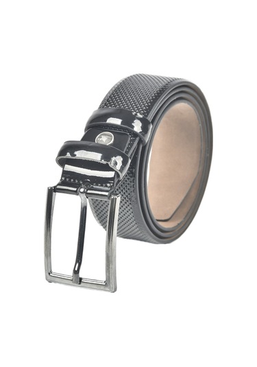 Deepsea Erkek Siyah Klasik Parlak Suni Deri Kemer 3,5 Cm Lazer İşlemeli Suni Deri Kemer 2502653 Siyah