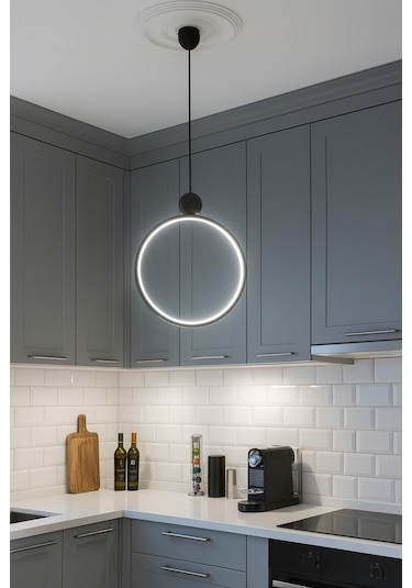 Modern Siyah Led Halka Avize Yatak Odası Ve Salon İçin Tekli Sarkıt Aydınlatma Siyah