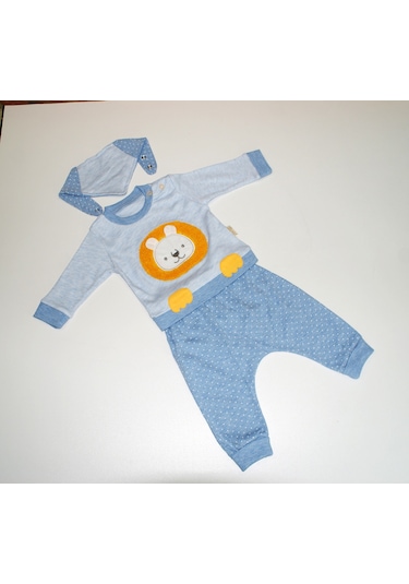 Erkek Bebek Fularlı İkili Takım Ayıcıklı Mavi