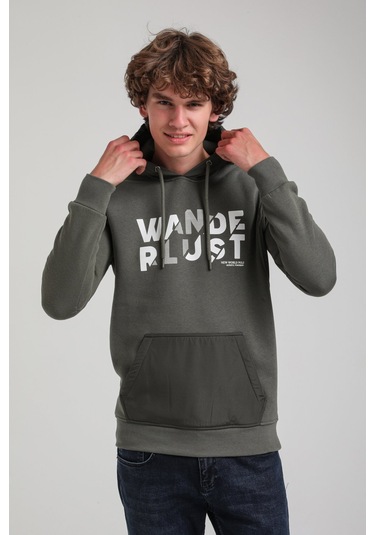 Kapüşonlu Haki Slim Fit Hoodie 23fwm64059 Haki