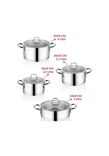 Kahramanlar Sırma İndüksiyon Tabanlı Tencere Seti 8 Parça