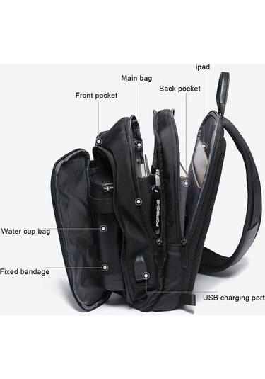 Fastbuy Bange Usb Girişli Çapraz Sırt & Göğüs Çantası Siyah Siyah