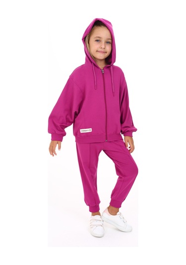 Toontoy Kız Çocuk Yarasa Kol Armalı Eşofman Takım Mürdüm