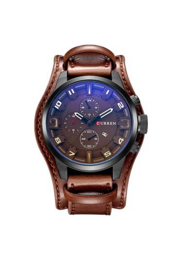 Geeksen Erkekler İçin Büyük Gösterge Ve Takvimli Deri Kordonlu Kuarc Saat - Curren M8225 Siyah-gri Çok Renkli