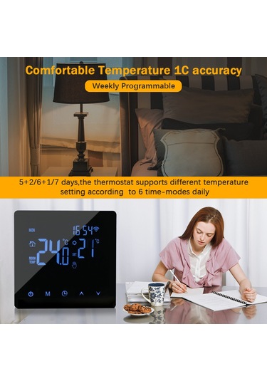 Reedark Akıllı Su Isıtma Termostati: Wifi Uzak Kontrol, Lcd Dokunmatik Ekran, Haftalık Programlama, Beyaz