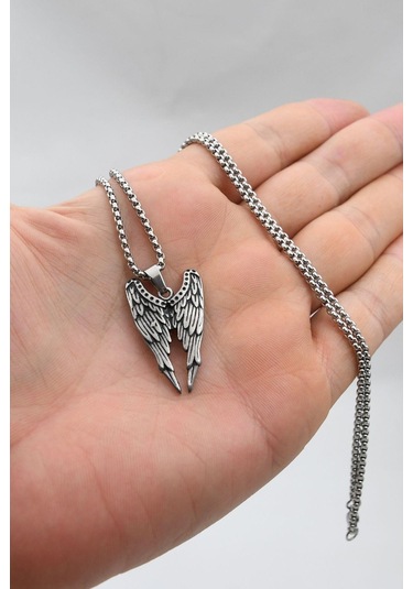 Kanat Motifli Kolye Paslanmaz Çelik Zincir 902298 Gümüş