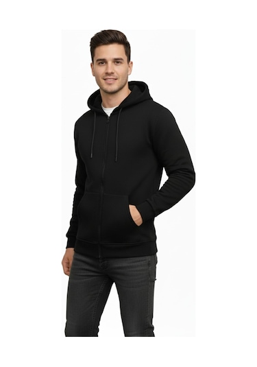 Dynamo Erkek Büyük Beden Kapüşonlu Fermuarlı Sweatshirt 6549 Bgl-st05012 Siyah