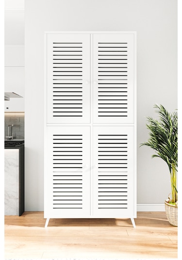 Enwood Deneb Mdf Beyaz 4 Kapaklı Panjur Kapak Ahşap Ayaklı Kiler