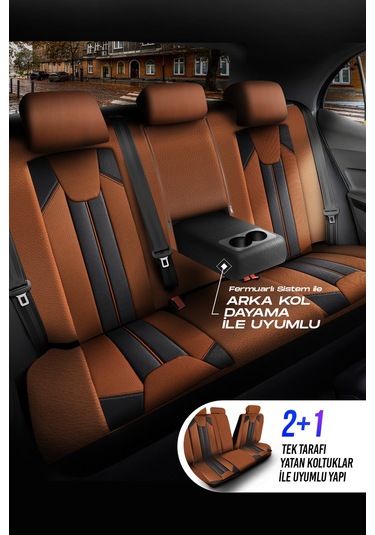 Panda Carlone Serisi Ful Deri Oto Koltuk Kılıfı - Tam Set Taba - Siyah