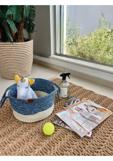 Kulplu Düzenleyici Sepet Leke Tutmaz Beyaz-mavi 31x20 Cm Beyaz - Mavi