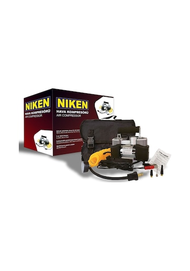 Niken Araç Oto Hava Kompresörü Metal Çift Silindir 12v 150 Psı Çantalı