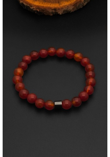 Doğal Taş Akik Bileklik Kadın Erkek Akik Bileklik 8 Mm Bt027 Kırmızı