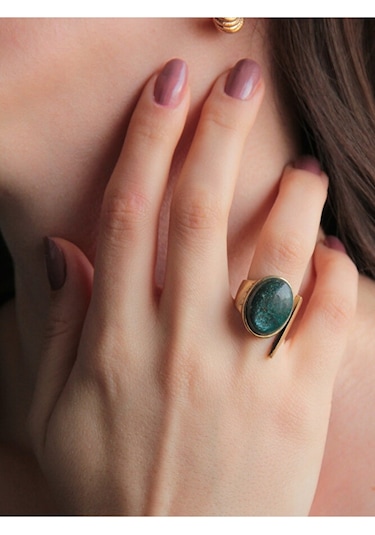 Doğal Taş Krizokol Taşı Ayarlanabilir Kadın Yüzük Euy2kl
