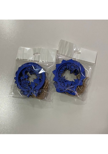 Ahşap 12 Adet Yılbaşı Ağacı Süsü Mavi