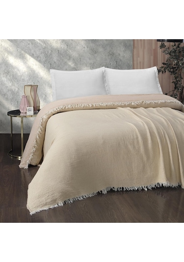 Gold Müslin Çift Kişilik Çift Taraflı Yatak Örtüsü Latte-240X260 Cm Latte