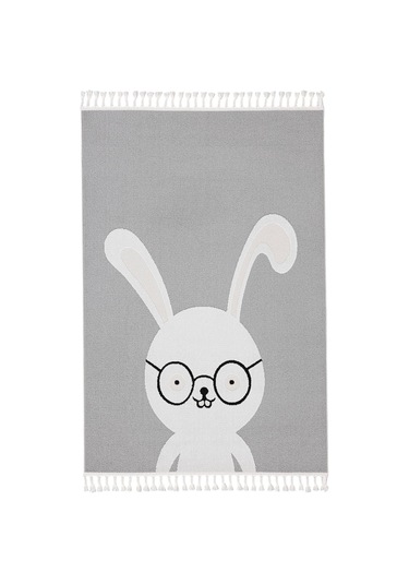 Sparkle Gri Krem Tavşan Figürlü Hayvan Figürlü Çocuk Odası Halısı Gri