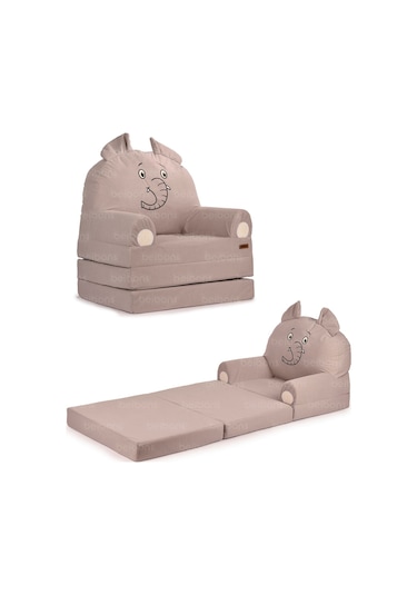 Portatif Katlanabilir Sevimli Çocuk Koltuğu - 3 Katlı Çocuk Yatak Koltuk - Taşınabilir Bebek Koltuğu Gri