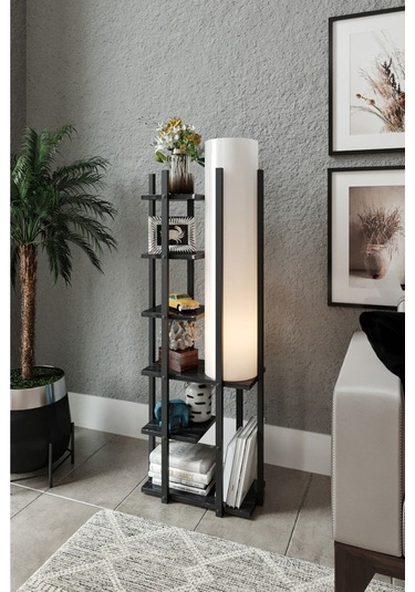 Moda Dor Çok Amaçlı Lambader Raf Siyah Siyah