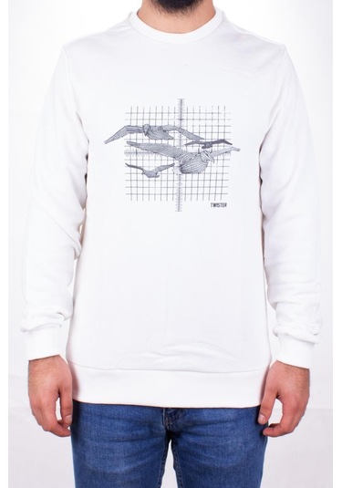 Twister 1915 Ekru Bisiklet Yaka Erkek Sweat Ekru