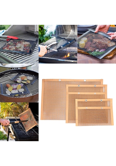 Homyl 3 Adet Barbekü Izgara Torbaları Örgü Kese Bakır Bakır Çok Renkli