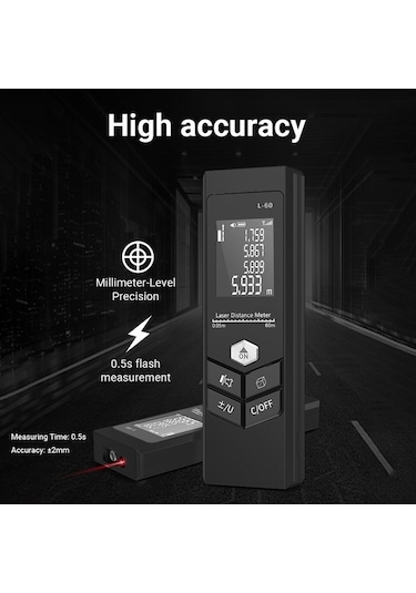 Pazly Mini El Telemetre Dijital Lazer Mesafe Ölçüm Cihazı Siyah