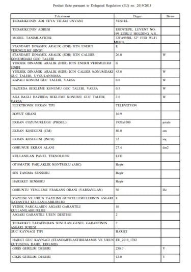 Vestel 32FA9950L 32'' 80 Ekran Full HD Wİ-Fİ Mobil Android TV