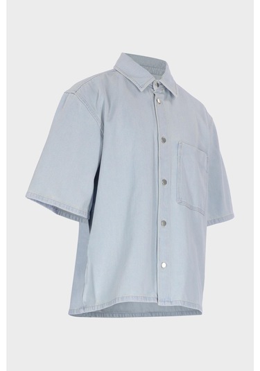 Erkek Buz Mavisi Regular Kalıp Kısa Kollu Patı Düğmeli Jean Gömlek C 4553-109 Buz Mavi