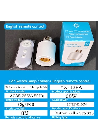 E27 60w Kablosuz Uzaktan Kumanda Akıllı Zamanlayıcı Anahtarı